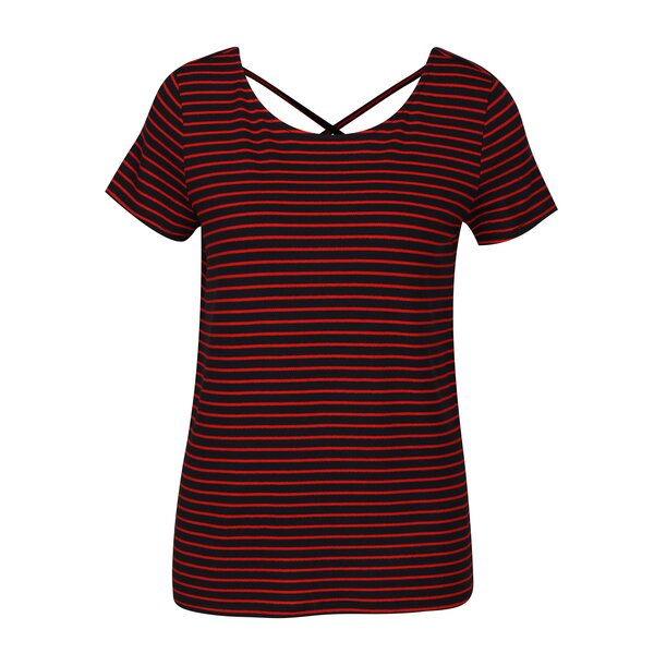 Tricou cu dungi rosu cu negru si snur incrucisat la spate ONLY Bera
