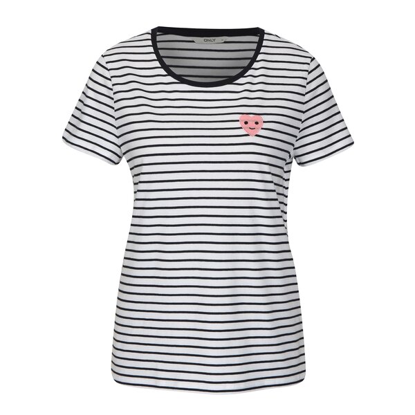 Tricou cu dungi si broderie inima ONLY Cos