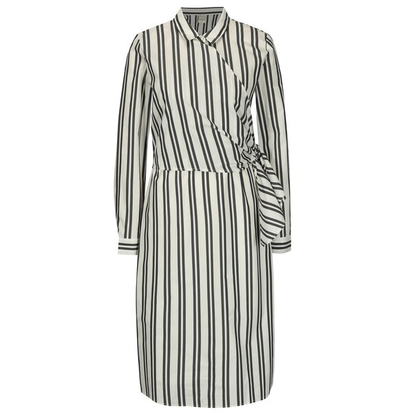 Rochie camasa cu dungi crem & gri si cordon - Selected Femme Evelyn