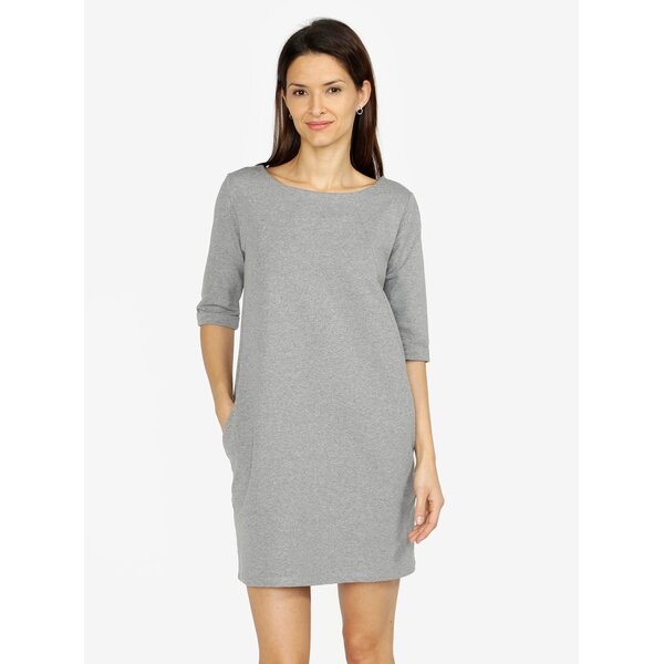Rochie scurta gri melanj cu maneci 3/4 - ZOOT