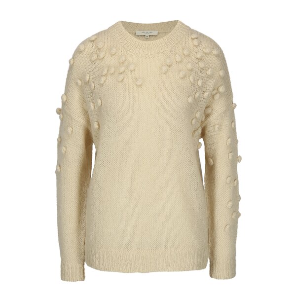 Pulover bej din amestec de mohair cu aplicatii decorative Selected Femme Nora