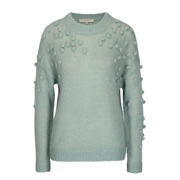 Pulover verde mentol din amestec de mohair cu aplicatii decorative Selected Femme Nora
