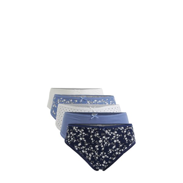 Set de 5 perechi de chiloti albastru&alb cu print si talie inalta M&Co
