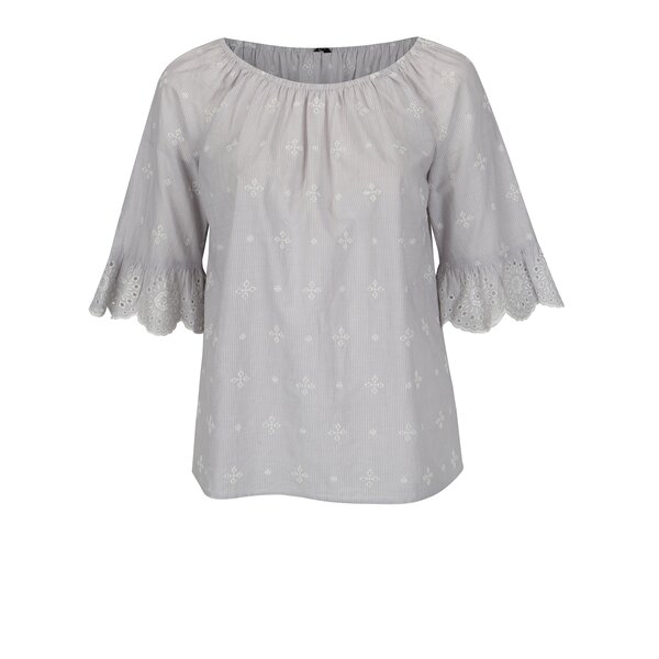Bluza gri cu broderie sparta si maneci clopot M&Co