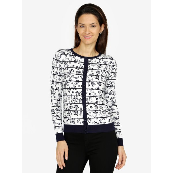 Cardigan crem cu print floral si dungi M&Co