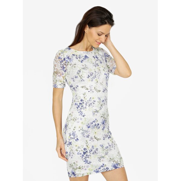 Rochie din dantela crem cu print floral M&Co
