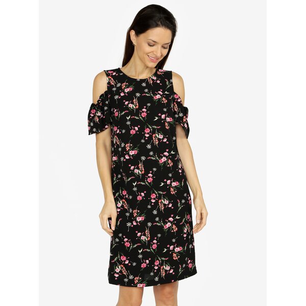 Rochie cold shoulder neagra cu print floral M&Co