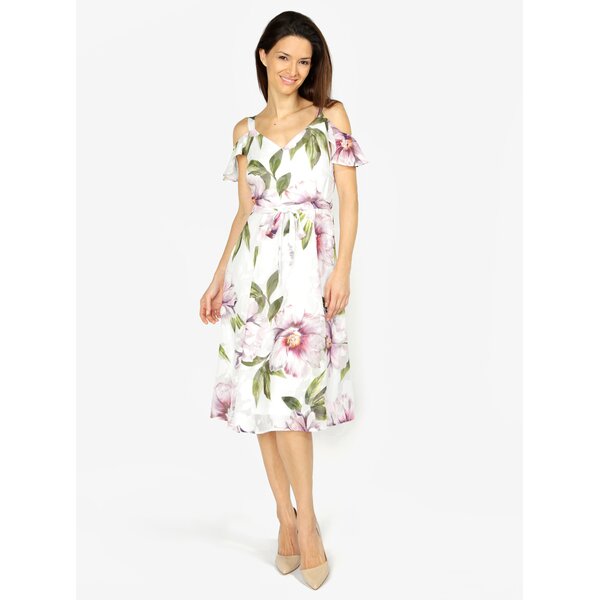 Rochie crem cu volane si print floral M&Co