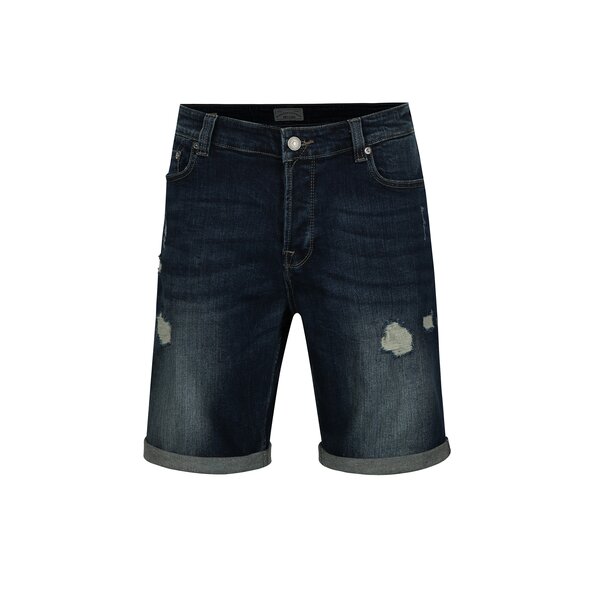 Pantaloni scurti bleumarin cu aspect uzat si terminatie rasucita ONLY & SONS Ply