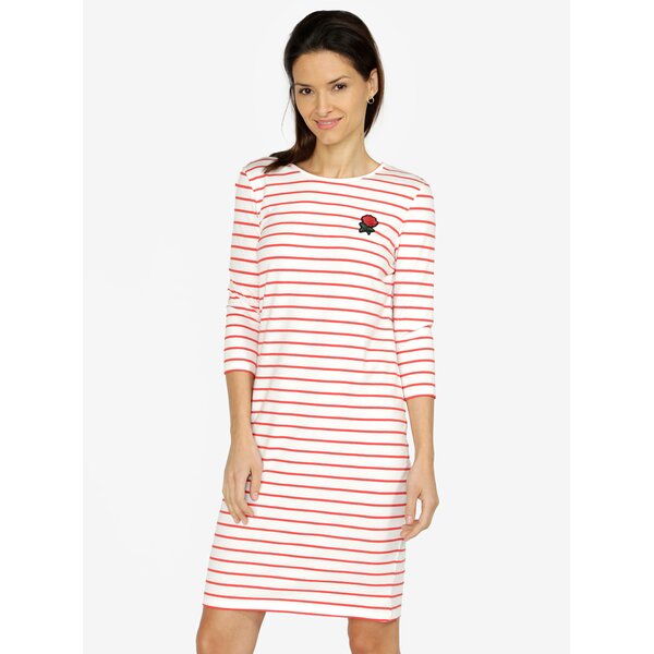 Rochie crem&rosu in dungi cu broderie VERO MODA Lirose
