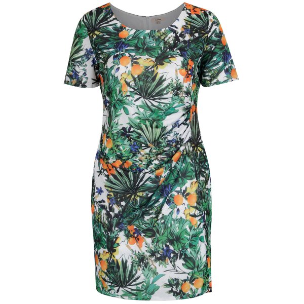 Rochie alba&verde cu print tropical La Lemon
