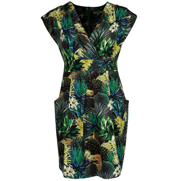 Rochie verde inchis cu print tropical La Lemon