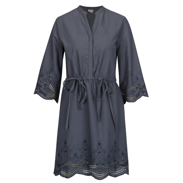 Rochie gri albastrui cu maneci 3/4 si broderii - VILA Brodine