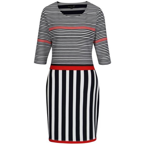 Rochie alb&bleumarin in dungi cu maneci 3/4 Smashed Lemon