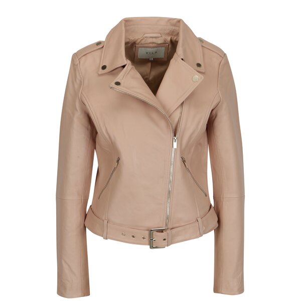 Jacheta biker de piele naturala roz prafuit - VILA Ellas