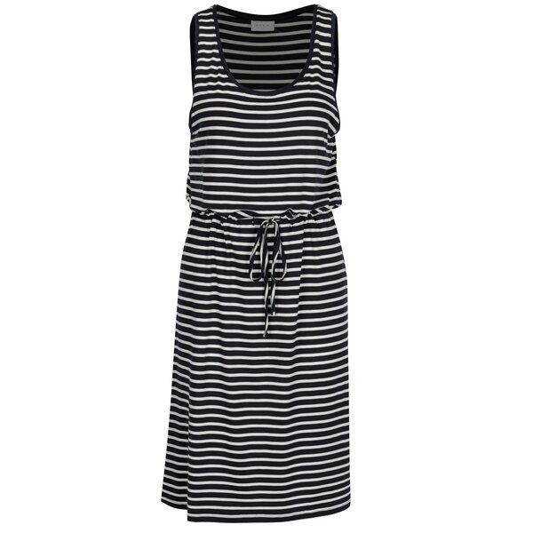 Rochie cu dungi bleumarin & crem si snur in talie - VILA Fi
