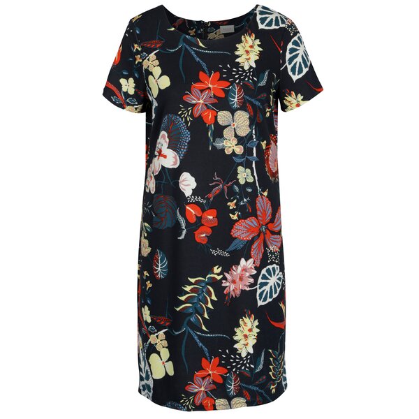 Rochie dreapta bleumarin cu print floral -