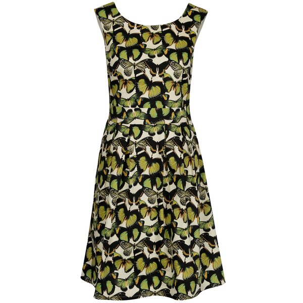 Rochie verde cu fluturi si pliseuri - Smashed Lemon