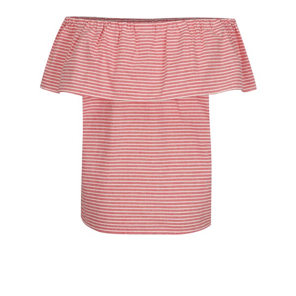 Bluza rosu cu alb cu decolteu pe umeri VILA Delina