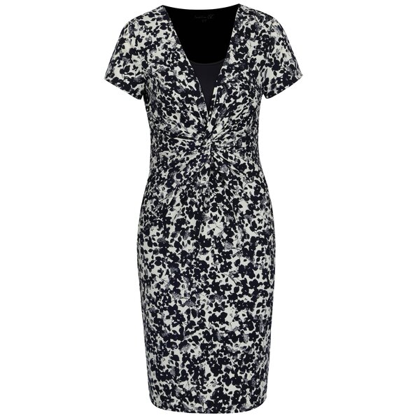 Rochie crem&bleumarin cu nod decorativ si print floral Smashed Lemon