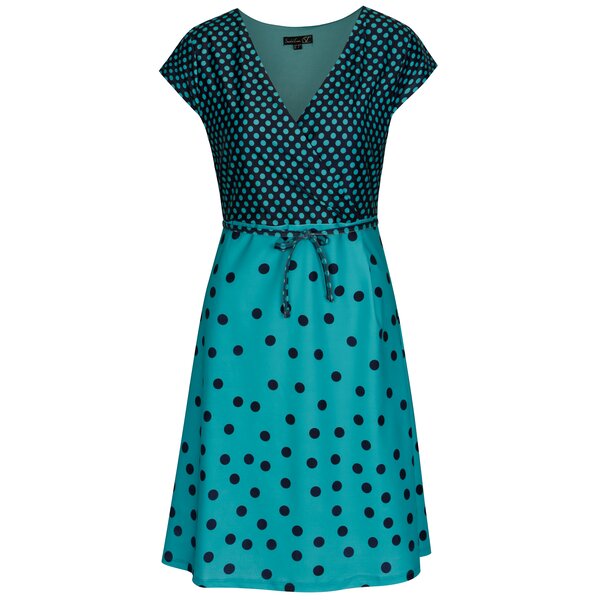 Rochie turcoaz cu buline si decolteu suprapus in V - Smashed Lemon