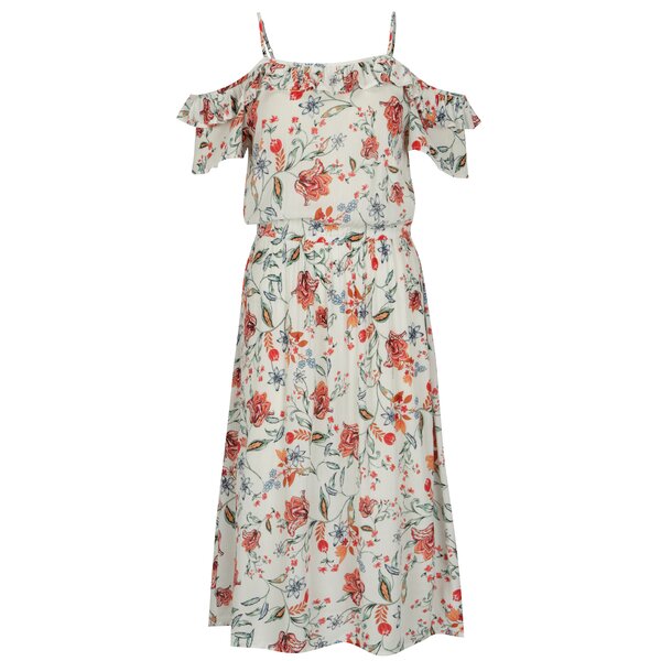 Rochie crem cu print floral si volane Dorothy Perkins