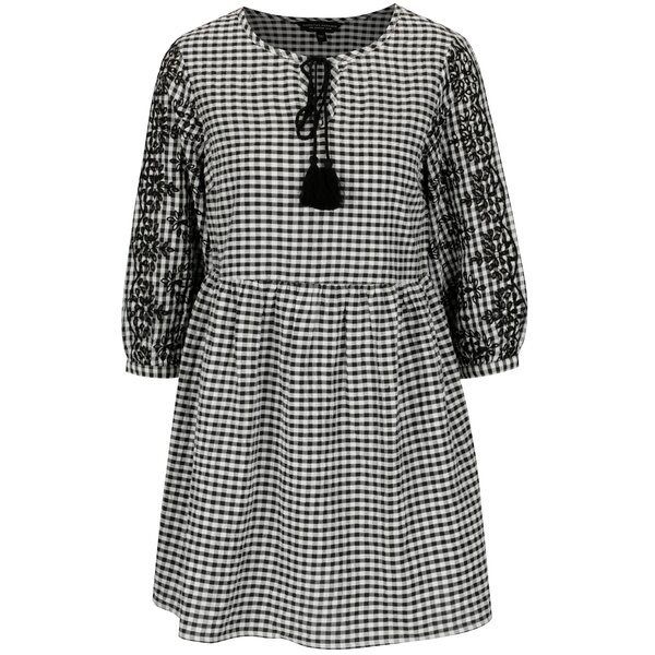 Rochie crem&negru in carouri cu broderie sparta Dorothy Perkins