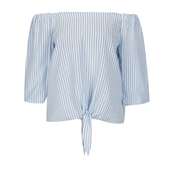 Bluza cu dungi si nod decorativ albastru & crem - Dorothy Perkins Petite