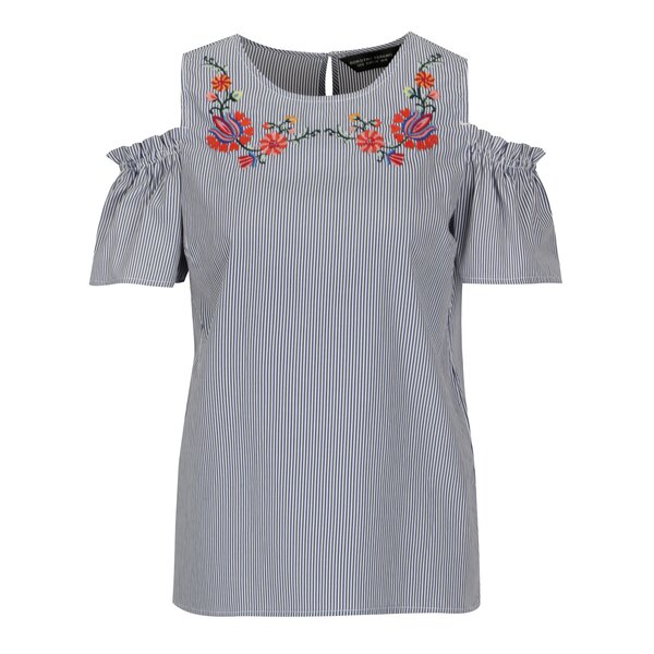 Bluza albastra in dungi cu broderie Dorothy Perkins