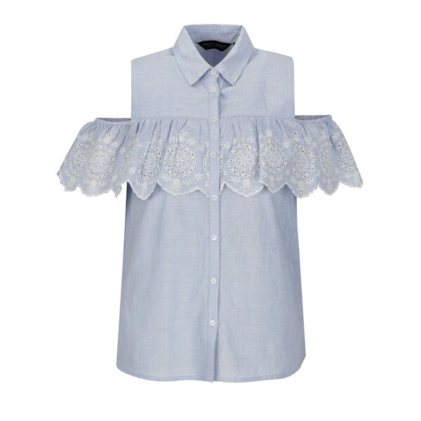 Bluza albastra cu volane si broderie Dorothy Perkins