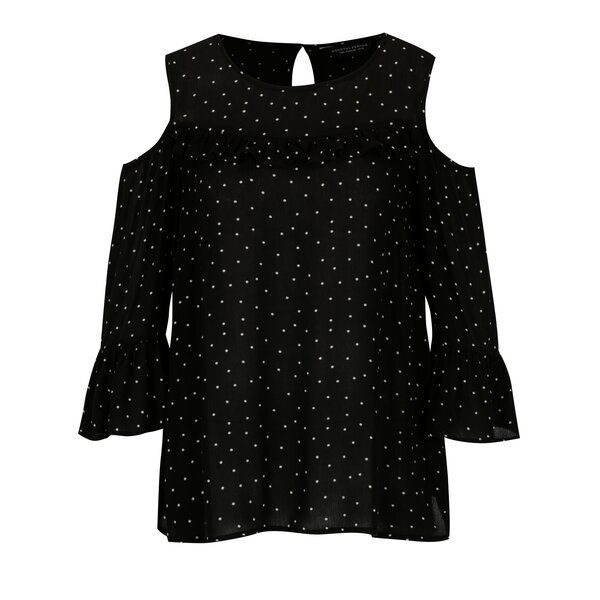 Bluza cold-shoulder neagra cu buline si volane Dorothy Perkins