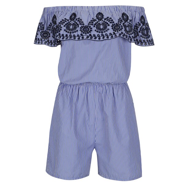 Salopeta albastra in dungi cu broderie si volan Dorothy Perkins