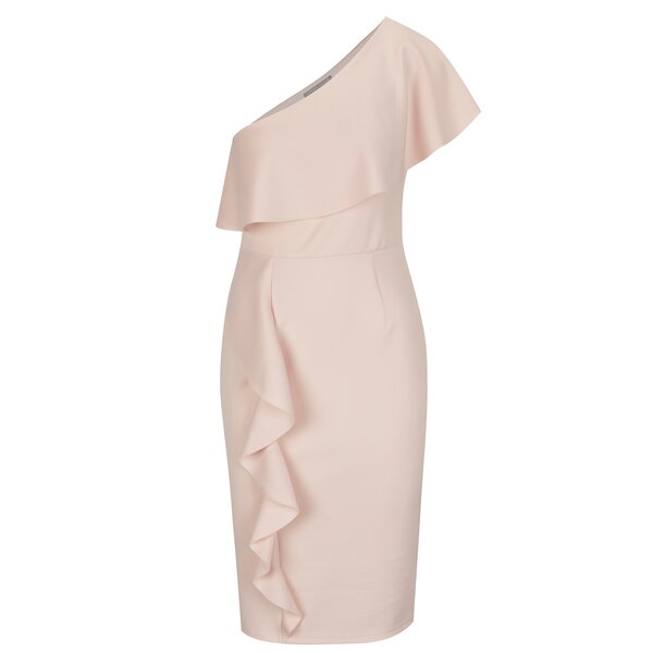Rochie asimetrica roz cu volan amplu - Dorothy Perkins Petite