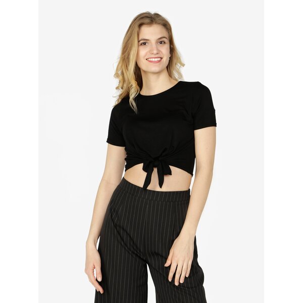 Tricou cropped negru cu nod decorativ Miss Selfridge