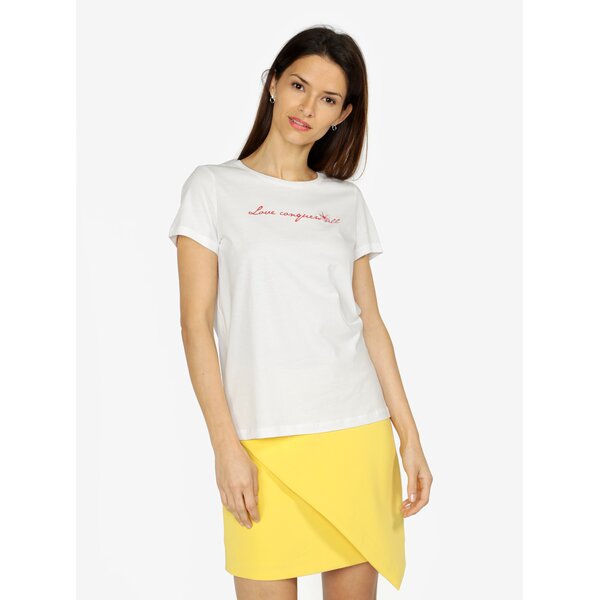 Tricou basic alb cu print si broderie VERO MODA Female