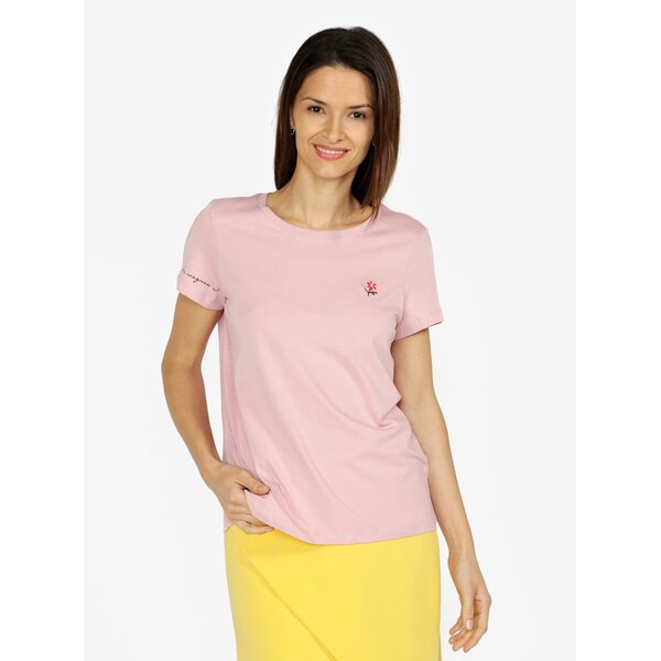 Tricou roz basic cu broderie VERO MODA Female