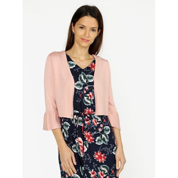 Cardigan crop roz deschis cu volane pe maneci - VERO MODA Frilli