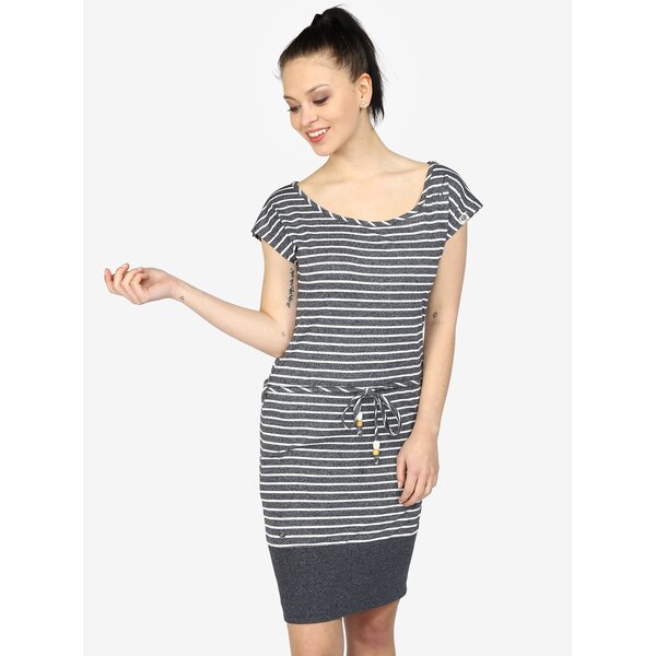 Rochie bleumarin cu dungi si snur in talie - Ragwear Soho Stripes