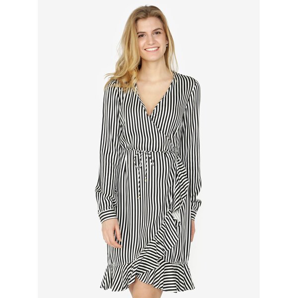 Rochie alb & negru cu croi suprapus si model in dungi - VERO MODA Lizette