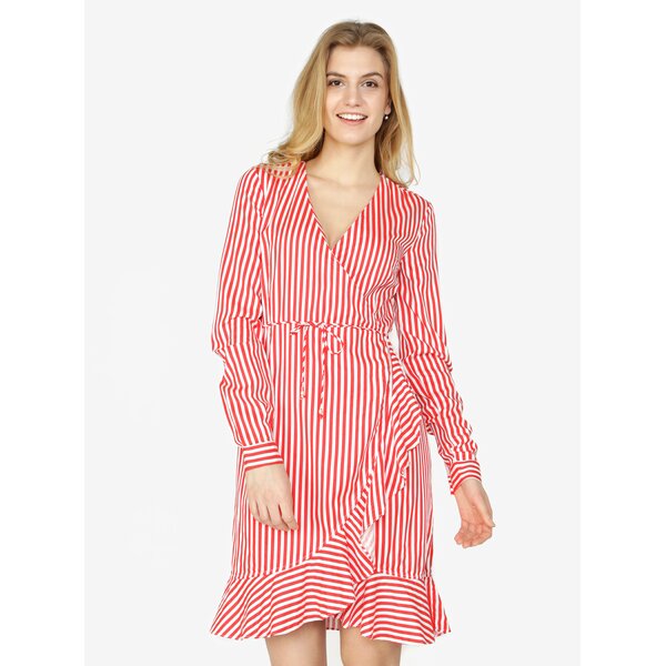 Rochie alb & rosu cu croi suprapus si model in dungi - VERO MODA Lizette