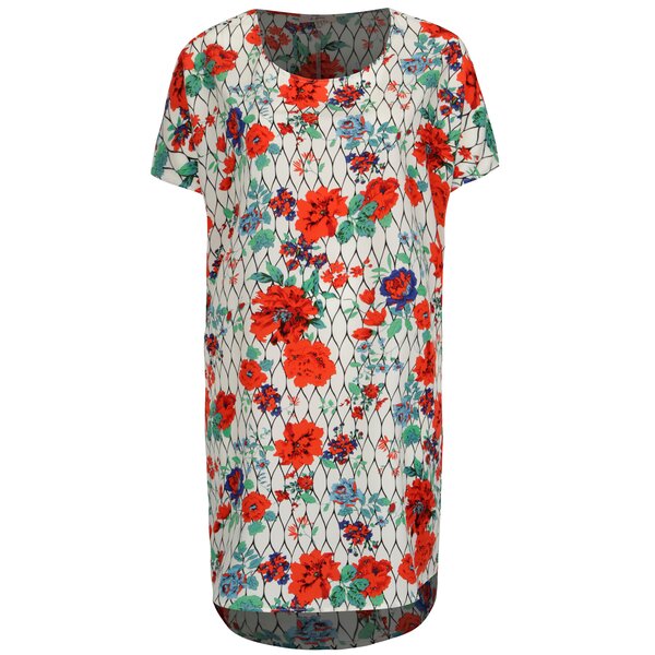Rochie asimetrica crem cu print floral La Lemon