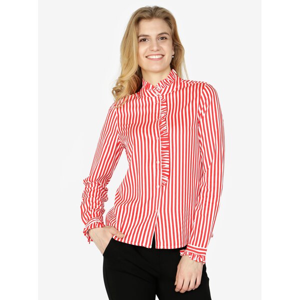Bluza alb & rosu cu terminatii plisate si model in dungi - VERO MODA Lizette