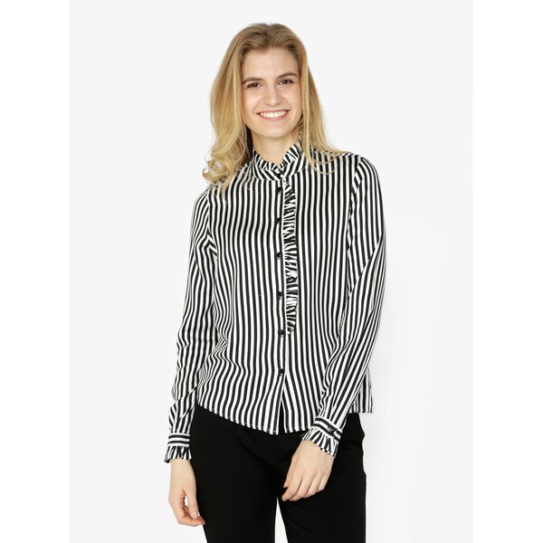 Bluza alb & negru cu terminatii plisate si model in dungi - VERO MODA Lizette