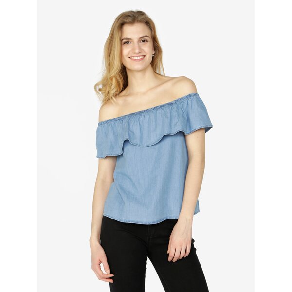 Bluza bleu din denim cu decolteu amplu pe umeri - VERO MODA Emilia