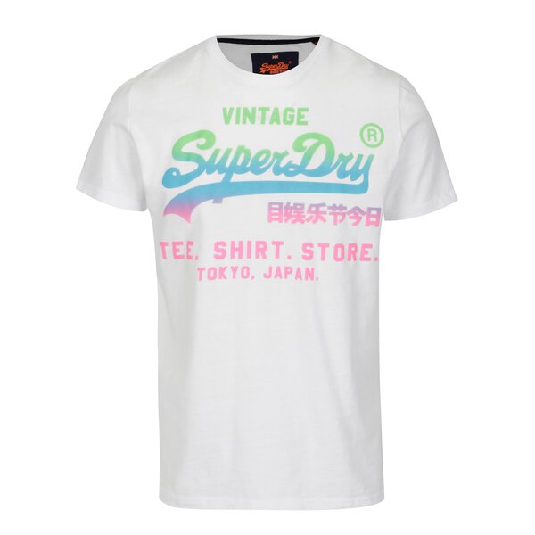 Tricou alb cu print multicolor pentru barbati - Superdry