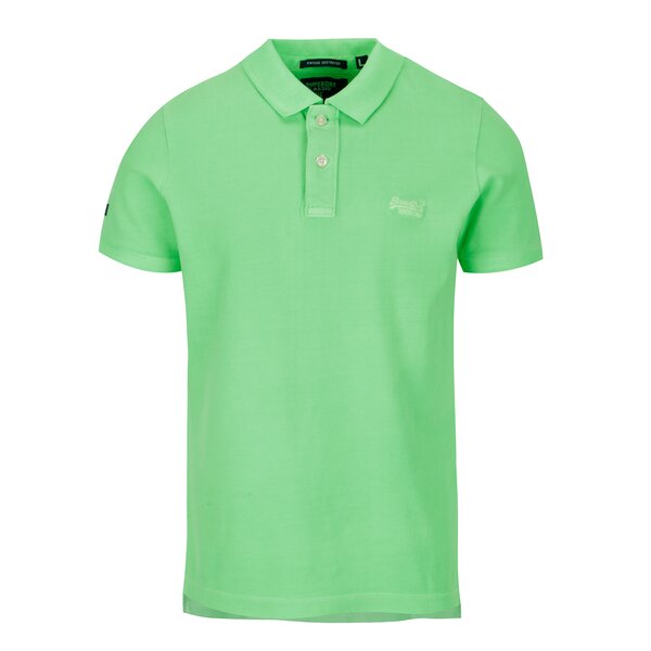 Tricou polo verde neon cu logo brodat pentru barbati - Superdry