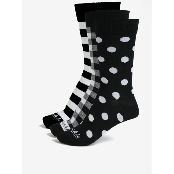 Set de 3 perechi de sosete unisex alb & negru cu model - Fusakle