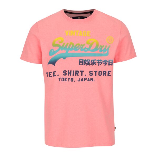 Tricou roz cu print multicolor pentru barbati - Superdry