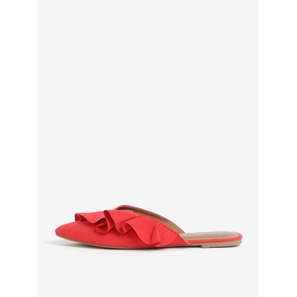 Papuci mules rosii cu volan decorativ - Pieces Donelle