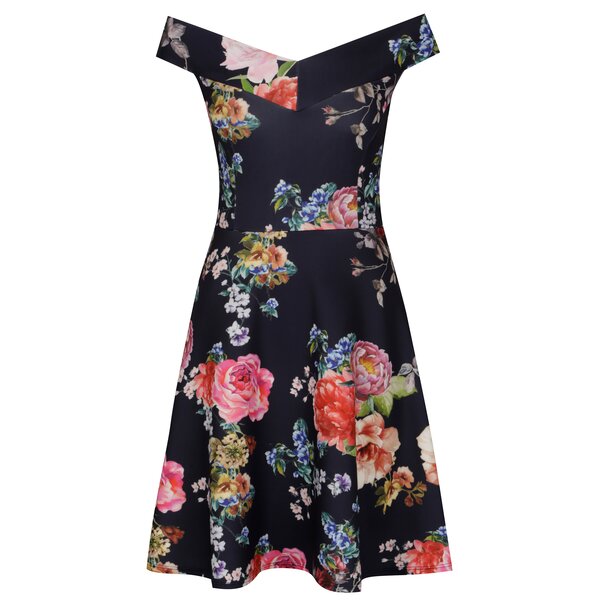 Rochie bleumarin cu decolteu pe umeri si print floral - Scarlett B